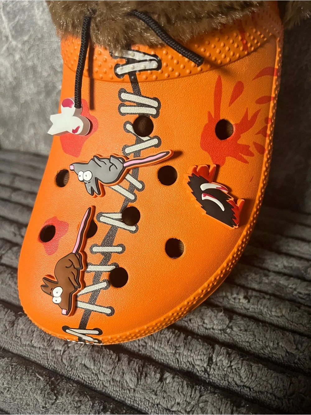 CROCS Orange Faux-Fur Lined Classic Clog with Charms South Park limited edition